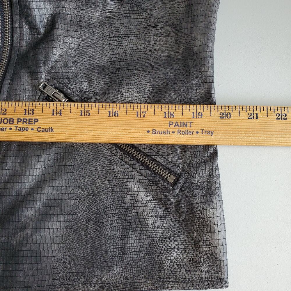 Women Metallic Gray Vegan Moto Jacket L 12 Whimsy Grunge Rocker Modern Indie - Picture 12 of 15